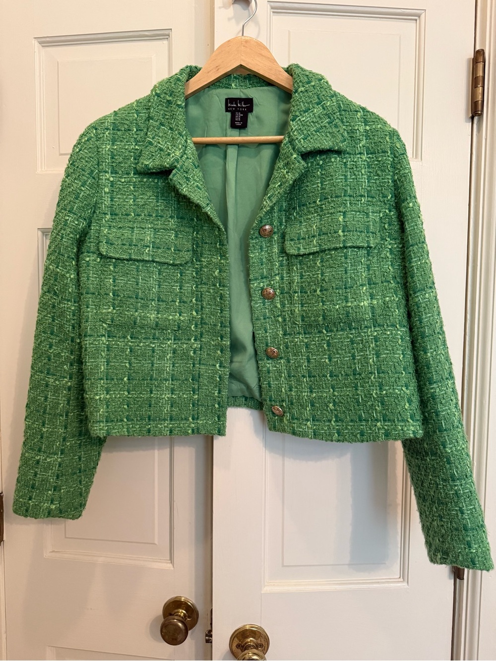 Nicole Miller New York Green Tweed Cropped Jacket Size 6